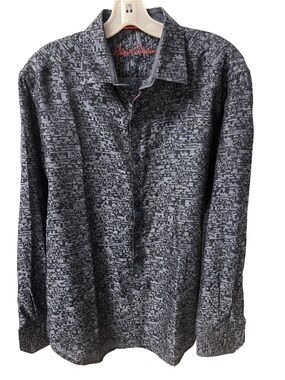 Robert Graham Blue Geometric Print Long Sleeve Dress Button up Shirt Sz M